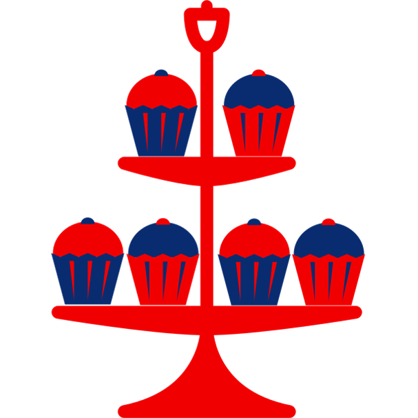 Red & Blue Cupcakes on a stand. Clipart.