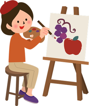 Clipart of girl painting fruit on a canvas