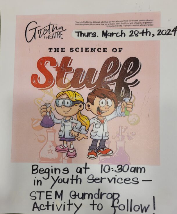 Flyer for The Science of Stuff performance by Gretna Theatre.