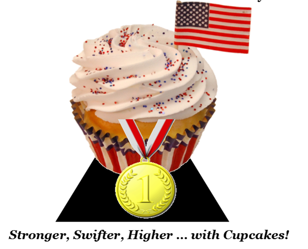 Cupcake on a podium with a gold medal around it.