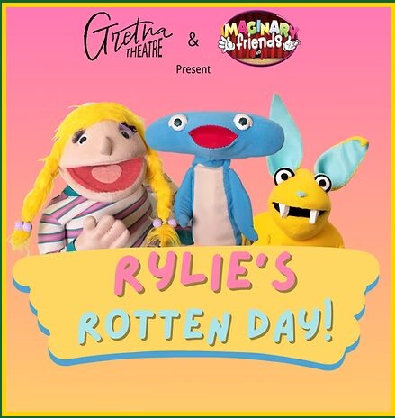 Three puppets line up for the performance of Riley's Rotten Day.