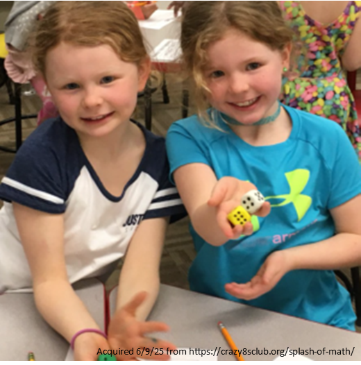 Splash of Math program. Two children are playing and rolling dice.