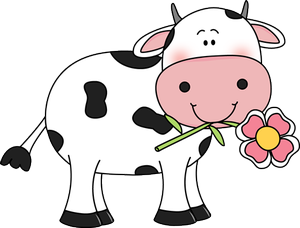 clipart of a smiling cow with a flower in its mouth